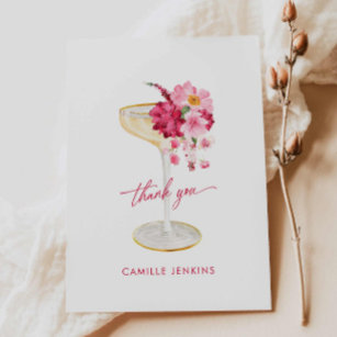 Cartão De Agradecimento Petais e Chá de panela Rosa Prosecco