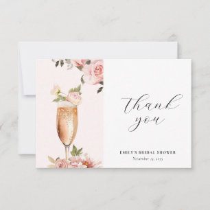 Cartão De Agradecimento Pétalas & Prosecco Chuveiro de Noiva Floral