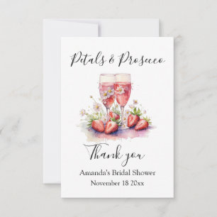 Cartão De Agradecimento Pétalas & Prosecco Morango Floral Chá de Noiva