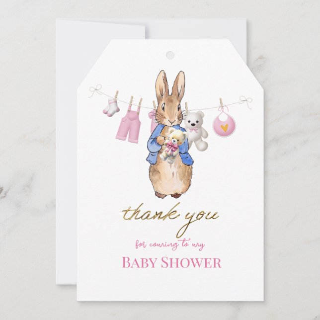 Cartão De Agradecimento Peter, o coelho com obrigado rosa (Frente)