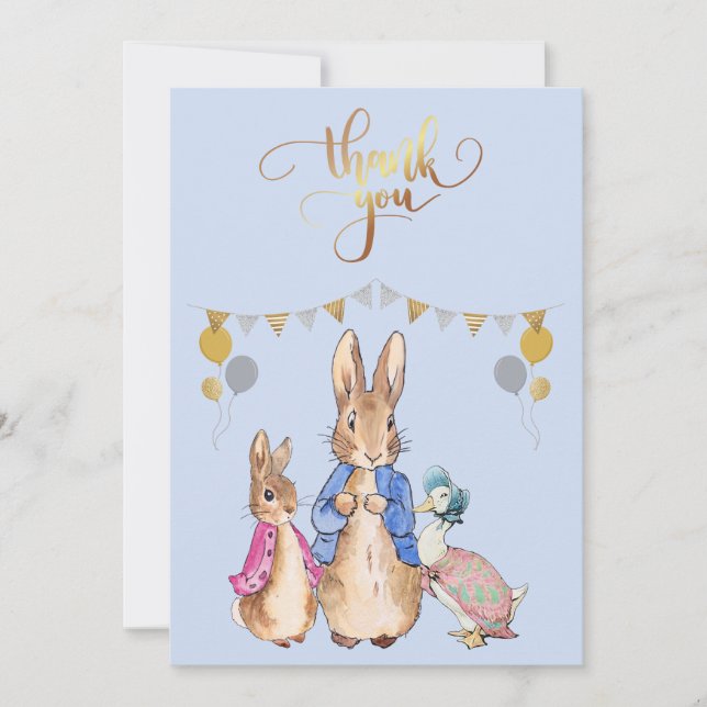 Cartão De Agradecimento Peter, o primeiro aniversario do coelho Obrigado (Frente)