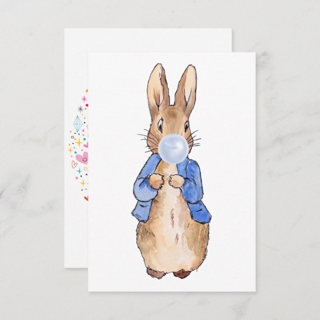 Cartão De Agradecimento Peter o Rabbit soprando a pastilha azul (Frente/Verso)