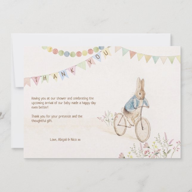 Cartão De Agradecimento Peter the Rabbit Bunny Gender Neutral Books Baby (Frente)