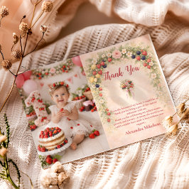 Cartão De Agradecimento Photo Berry First Garden 1st Birthday