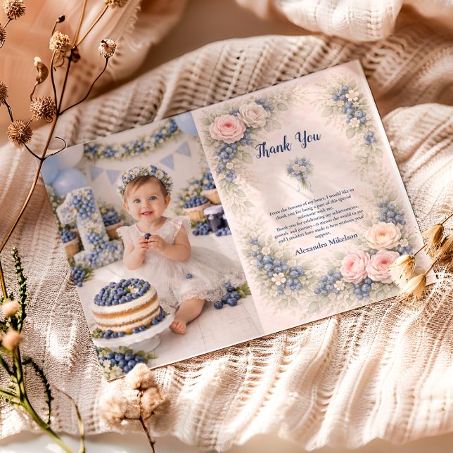 Cartão De Agradecimento Photo Blueberry Berry First Garden 1st Birthday (Criador carregado)