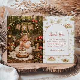 Cartão De Agradecimento Photo Blush Woodland Wild One Birthday