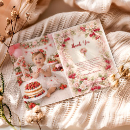 Cartão De Agradecimento Photo Cherry Blossom Garden Girl 1st Birthday