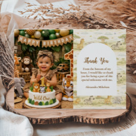 Cartão De Agradecimento Photo Cute Neutral Safari Animals First Birthday