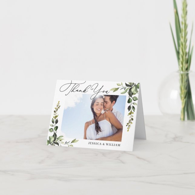 Cartão De Agradecimento PHOTO Elegante Eucalyptus Watercolor Floral (Frente)