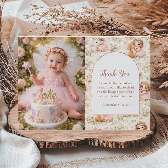Cartão De Agradecimento Photo Fairy 1st Birthday Enchanted Garden (Criador carregado)