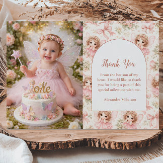 Cartão De Agradecimento Photo Fairy 1st Birthday Whimsical Garden