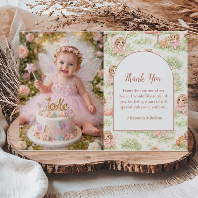 Cartão De Agradecimento Photo Fairy Garden First Birthday (Criador carregado)