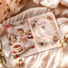 Cartão De Agradecimento Photo Little Berry Celebration 1st Birthday