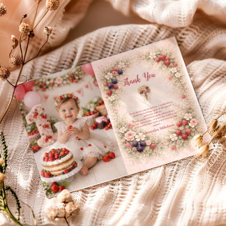 Cartão De Agradecimento Photo Little Berry Celebration 1st Birthday