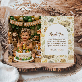 Cartão De Agradecimento Photo Neutral Safari Animals Wild One First Birthd