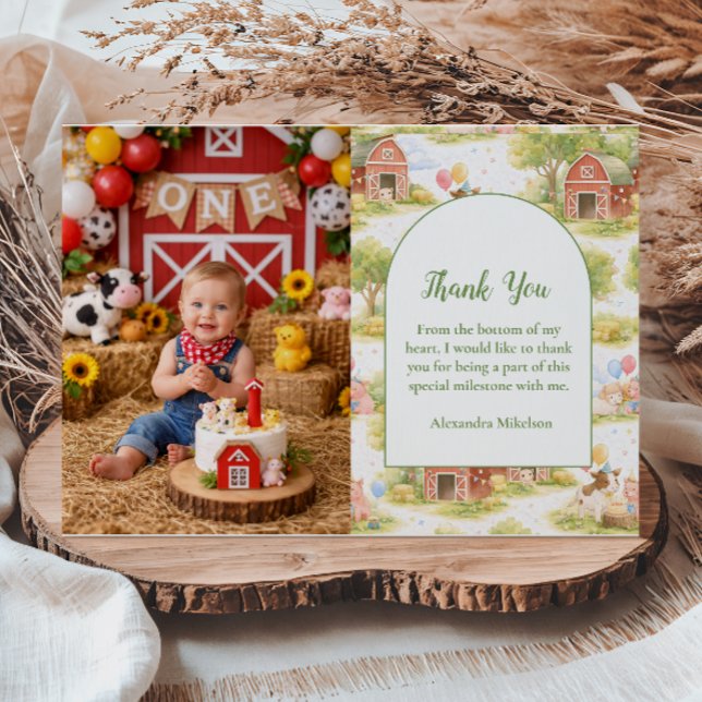 Cartão De Agradecimento Photo Pastel Farm Animals Barnyard 1st Birthday (Criador carregado)