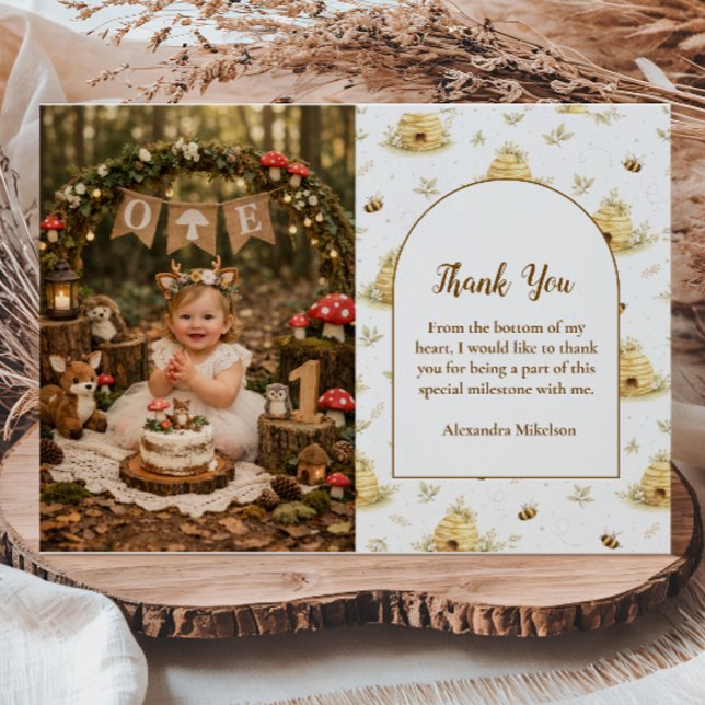 Cartão De Agradecimento Photo Sweet As Can Bee Wild One Birthday (Criador carregado)