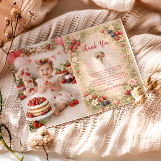 Cartão De Agradecimento Photo Sweet Berry Garden 1st Birthday