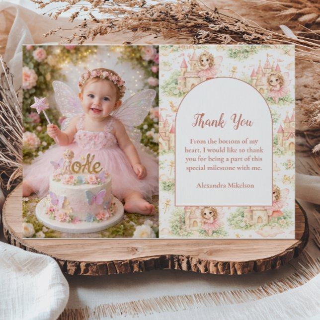 Cartão De Agradecimento Photo Sweet Fairy First Birthday Girl (Criador carregado)
