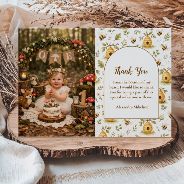 Cartão De Agradecimento Photo Sweet Honey Bee Wild One Birthday (Criador carregado)