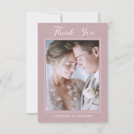 Cartão De Agradecimento Photo Upload Dusty Pink Floral Wedding Calligraphy