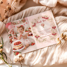 Cartão De Agradecimento Photo Vintage Cherry Garden Girl 1st Birthday