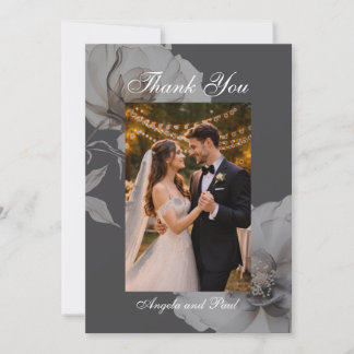 Cartão De Agradecimento Photo Wedding Flat Thank You Card Dark Grey Roses
