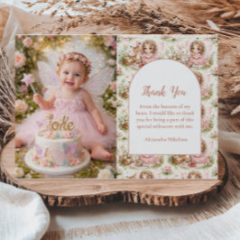 Cartão De Agradecimento Photo Whimsical Fairy First Birthday