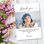 Cartão De Agradecimento Photo white thank you card<br><div class="desc">White background. Large hand lettered script with swashes and the text: Thank You.  Personalize and add your photo,  thank you note and name.</div>