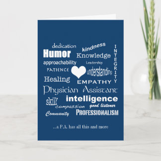 Cartão De Agradecimento Physician Assistant Attributes/White Text on Blue