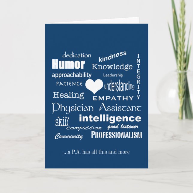Cartão De Agradecimento Physician Assistant Attributes/White Text on Blue (Frente)