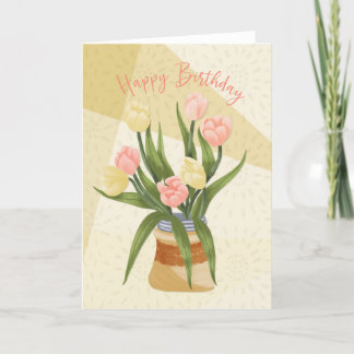 Cartão De Agradecimento Pia-rosa-pasto-de-aniversário e Tulipas-amarelas n