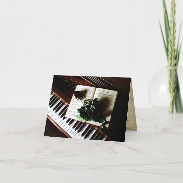 Cartão De Agradecimento Piano and Rose Wedding Thank You Cards (Frente)