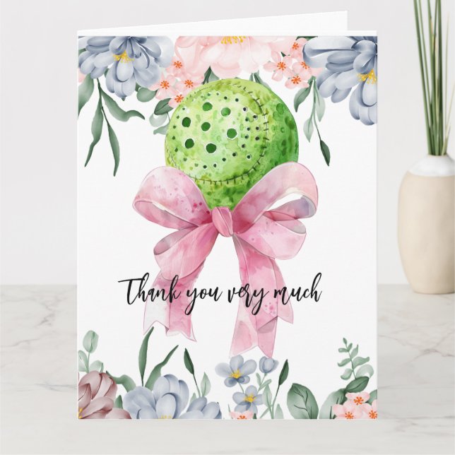 Cartão De Agradecimento Pickleball com Aquarela Flor (Frente)