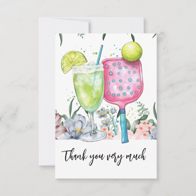 Cartão De Agradecimento Pickleball com Aquarela Flor (Frente)