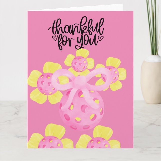 Cartão De Agradecimento Pickleball com flores (Frente)