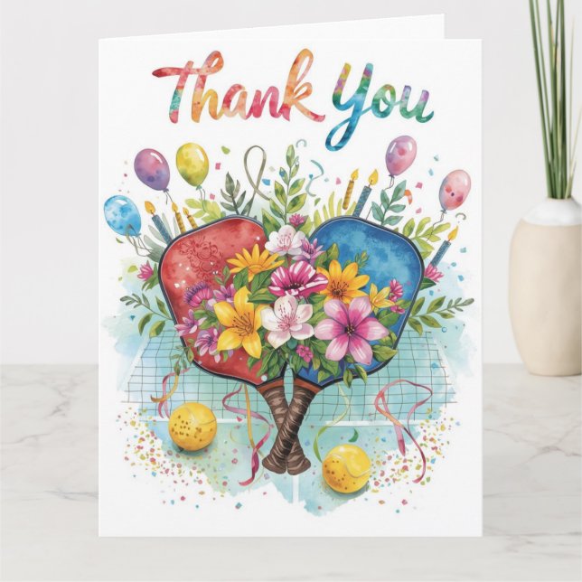 Cartão De Agradecimento Pickleball com flores bonitas (Frente)