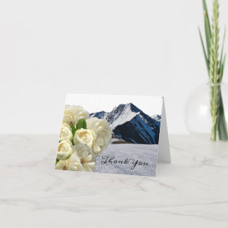 Cartão De Agradecimento Picos de Montanhas Nevadas e Flores