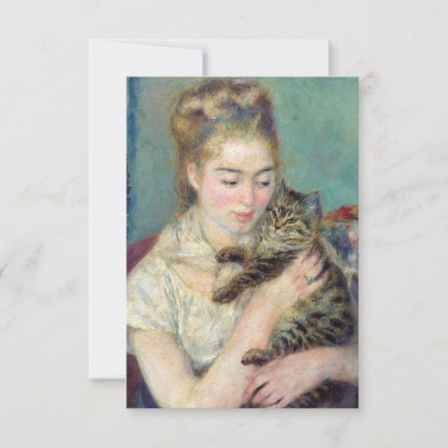 Cartão De Agradecimento Pierre-Auguste Renoir - Mulher com gato (Frente)