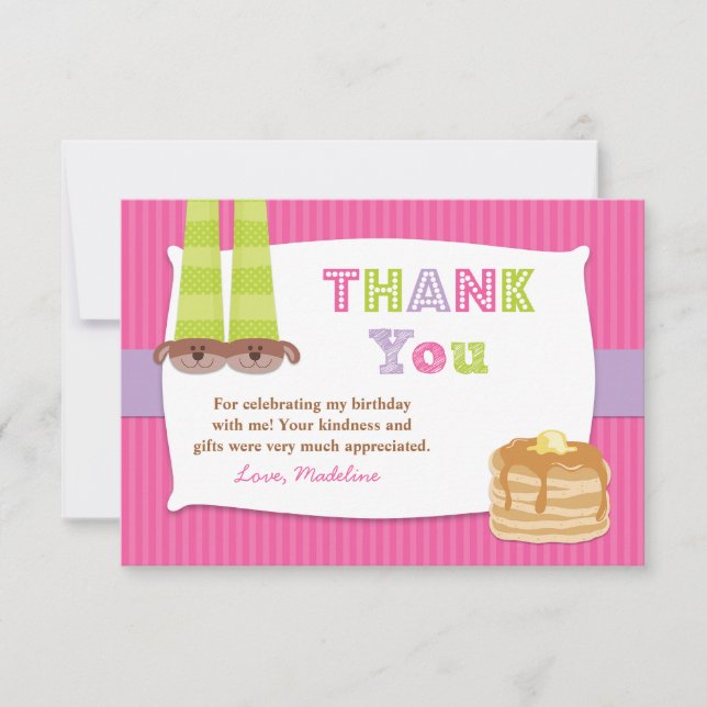 Cartão De Agradecimento Pijamas e obrigado da festa de aniversário das (Frente)