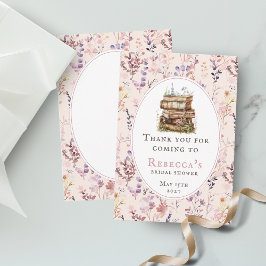 Cartão De Agradecimento Pilha de livros chá de noiva aquarela flor silvest