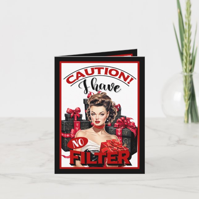 Cartão De Agradecimento Pin-up de Natal Retrô sem Filtro (Frente)