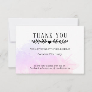 Cartão De Agradecimento Pincelada Rosa Roxo Aquarela