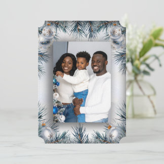 Cartão De Agradecimento Pine Border Photo Christmas Card