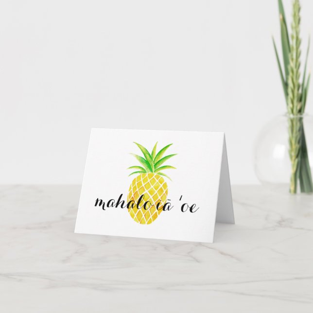 Cartão De Agradecimento Pineapple Watercolor Havaiana mahalo iāoe obrigado (Frente)