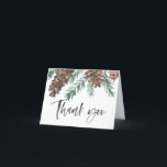 Cartão De Agradecimento Pinecone Winter Obrigado Escrita De Pincel | Dobra<br><div class="desc">Na moda,  elegante e personalizado; com nossas aquarelas pinecone emparelhadas com um roteiro de pincel moderno,  bruxado de forma artística.</div>