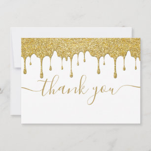 Cartão De Agradecimento Pingo de Brilho Dourado Moderno Script Elegante