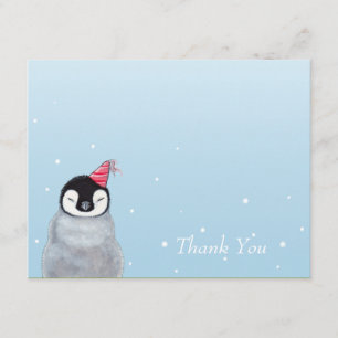 Cartão De Agradecimento Pinguim Bebê Fofo com Chapéu de Festa Obrigado