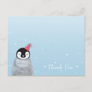 Cartão De Agradecimento Pinguim Bebê Fofo com Chapéu de Festa Obrigado