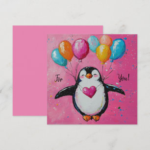 Cartão De Agradecimento Pinguim de desenho animado fofo com balões